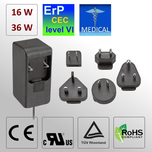 BL EM1024 16-36W Steckernetzteil mit Wechseladapter Medical