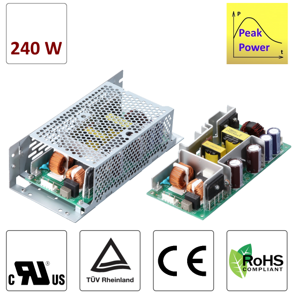 LFP240F 240W-AC/DC-Einbaunetzteil mit Peak Power offen/ geschlossen