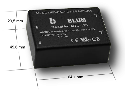 MTC AC/DC Medical Power Module 15W Triple Output
