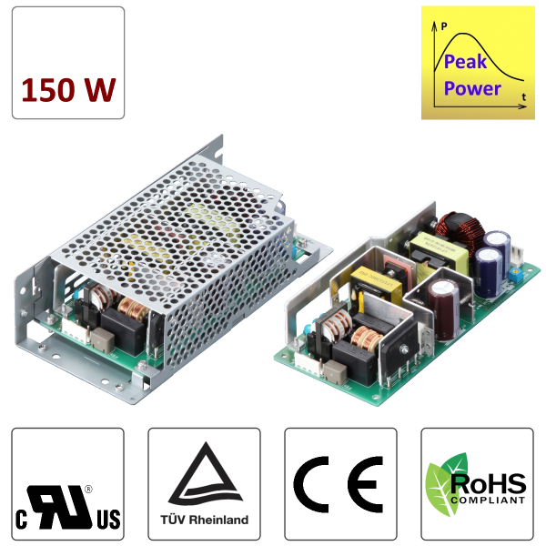 LFP150F 150W-AC/DC-Einbaunetzteil mit Peak Power offen/ geschlossen